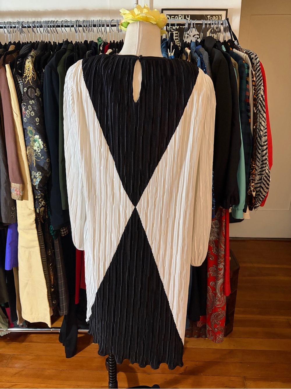 VTG 70s Hal Ferman PCF Petites Accordion Pleated Art Deco Geometric Dress - Picture 4 of 5